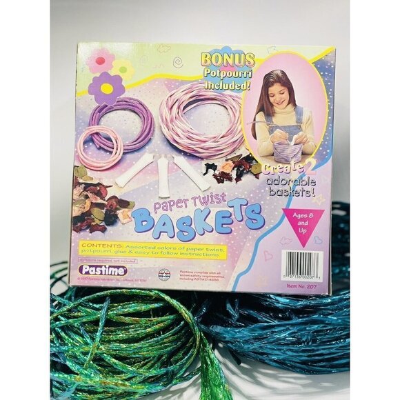 Paper Twist Baskets Kit Kids Crafts NIB Plus 214+ Ft Extra Metallic Twist Ribbon - Picture 1 of 12